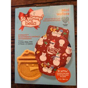So Yummy Bella Mini Waffle Maker With Non-Stick Ceramic Coating & Snowman Design